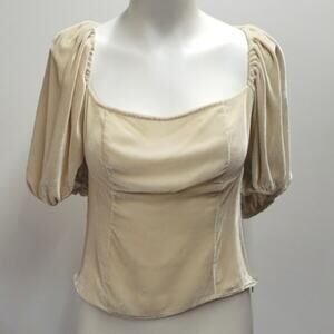 Cream Puff Sleeve Velvet Crop Top